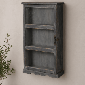 grey wall cabinet with glass door