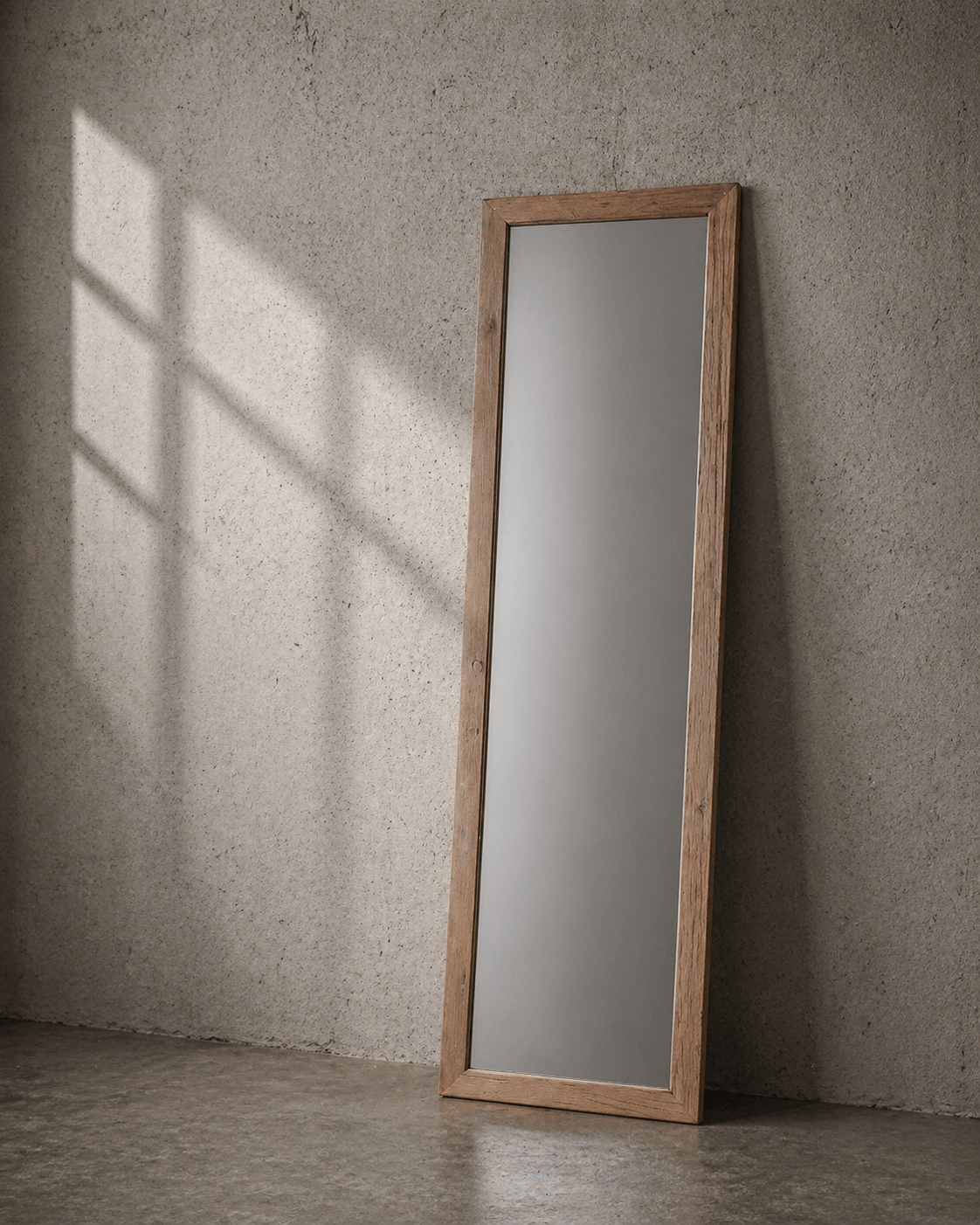 Narrow tall mirror in reclaimed wood