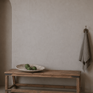 vintage bench in teak and iron details