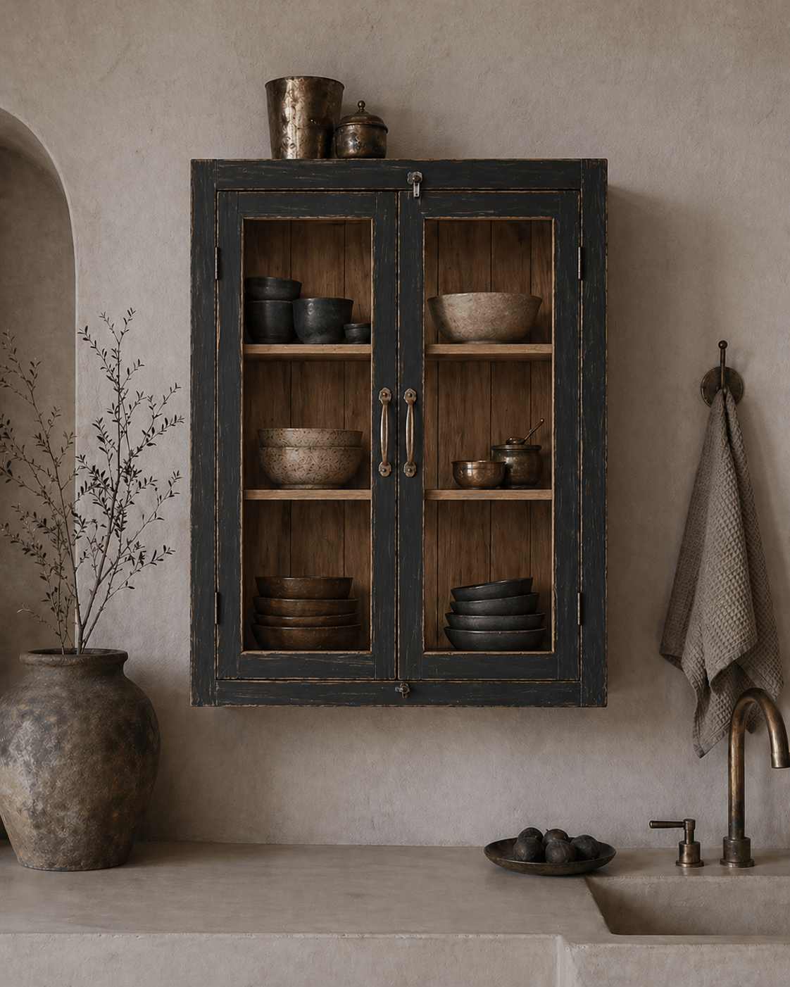 wall cabinet for kitchen or bathroom in black