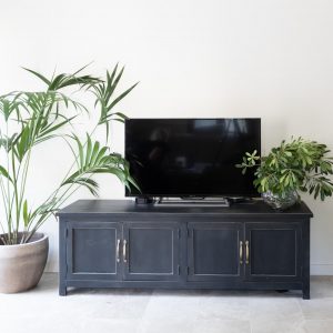 TIA TV bench in reclaimed teak in black 160 cm