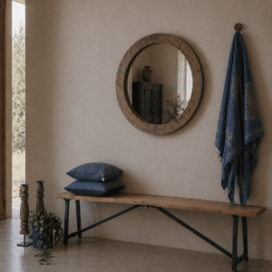 wooden bench with iron legs vintage