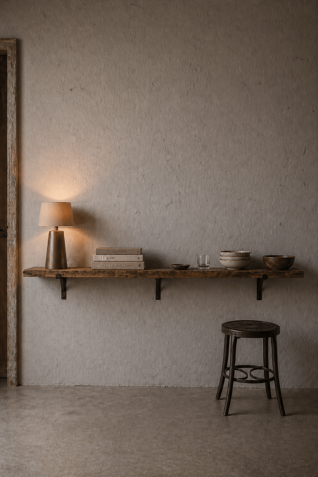 SHELF 180 cm in reclaimed wood with iron brackets