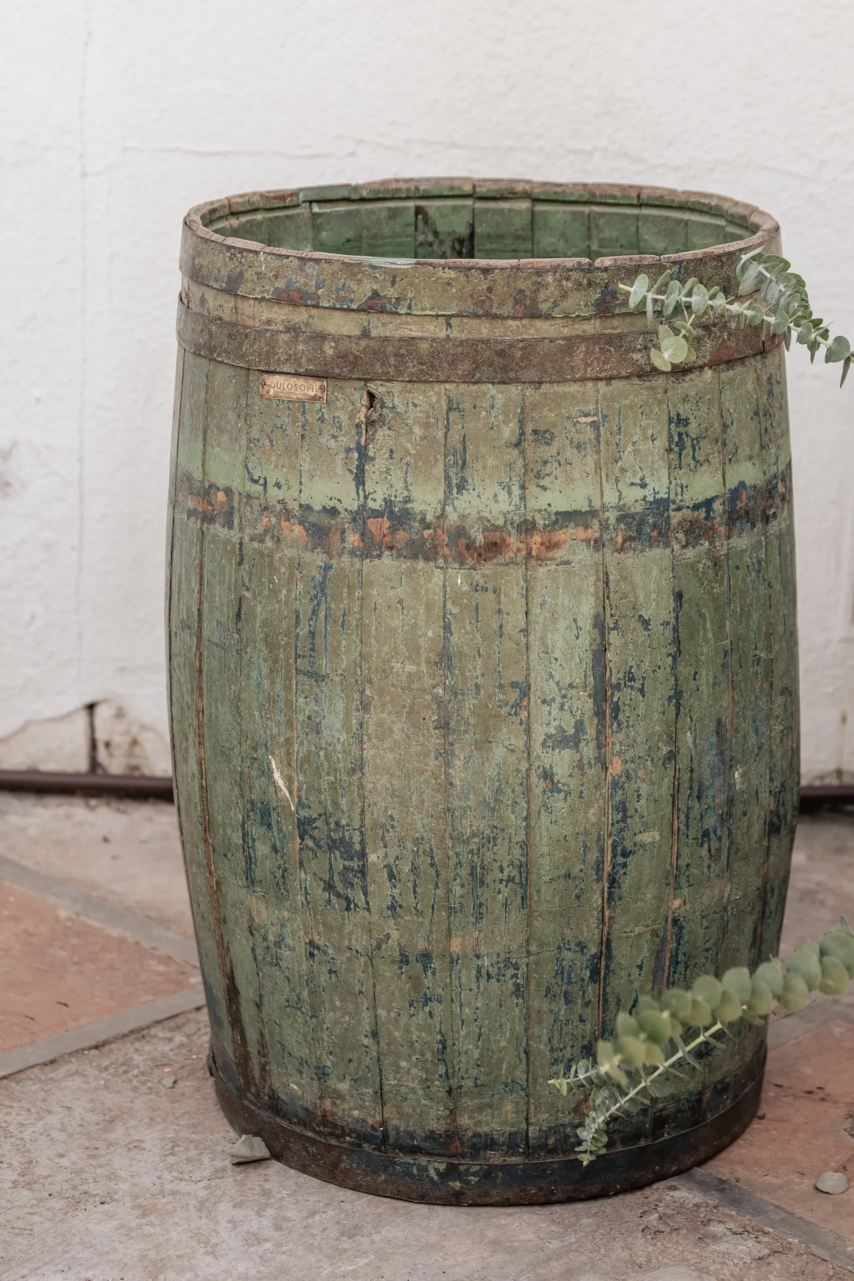 PLANTER vintage green wood planter 60 cm