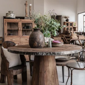 Round dining table in reclaimed wood 120 cm INES