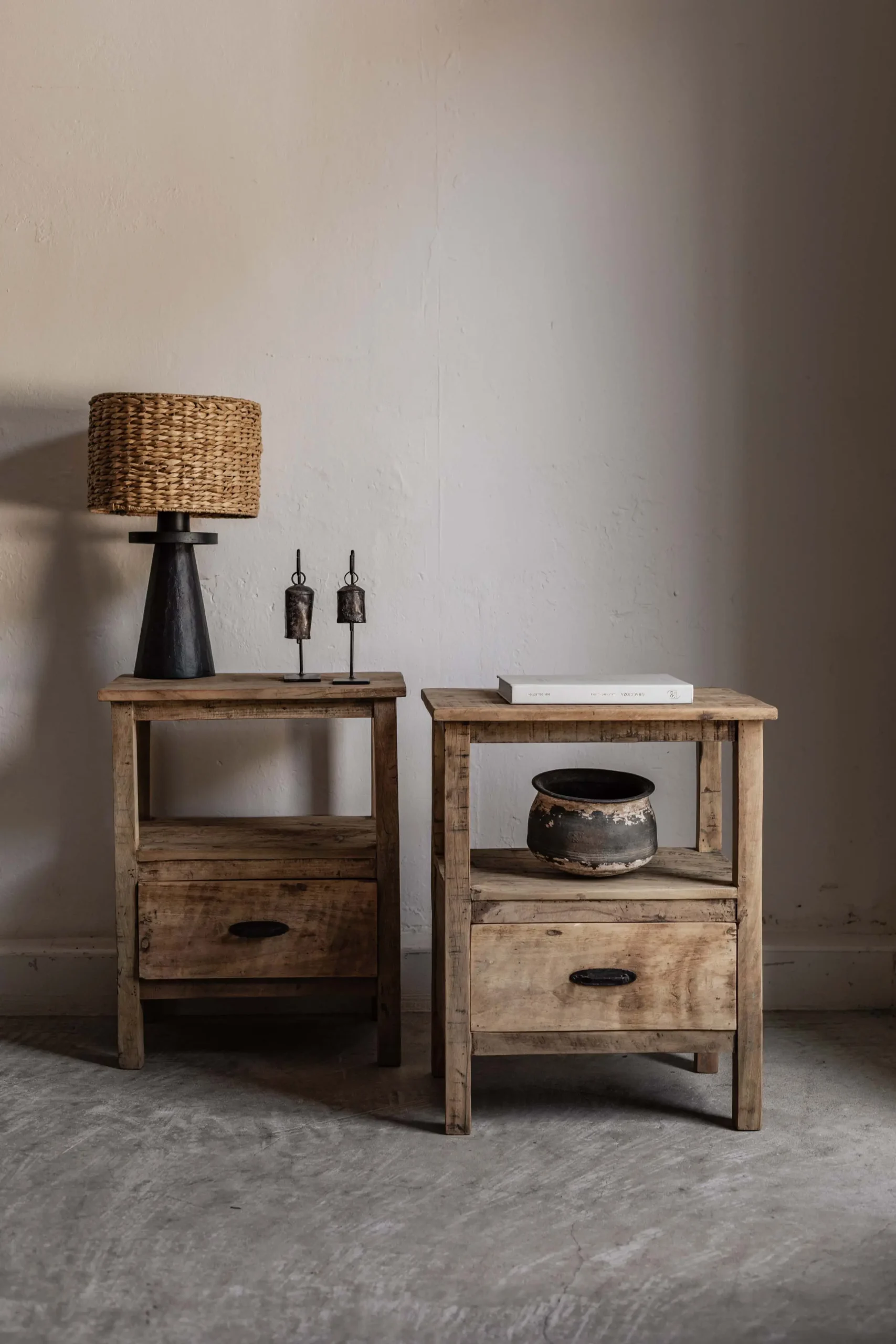 Bedside cabinet in reclaimed wood