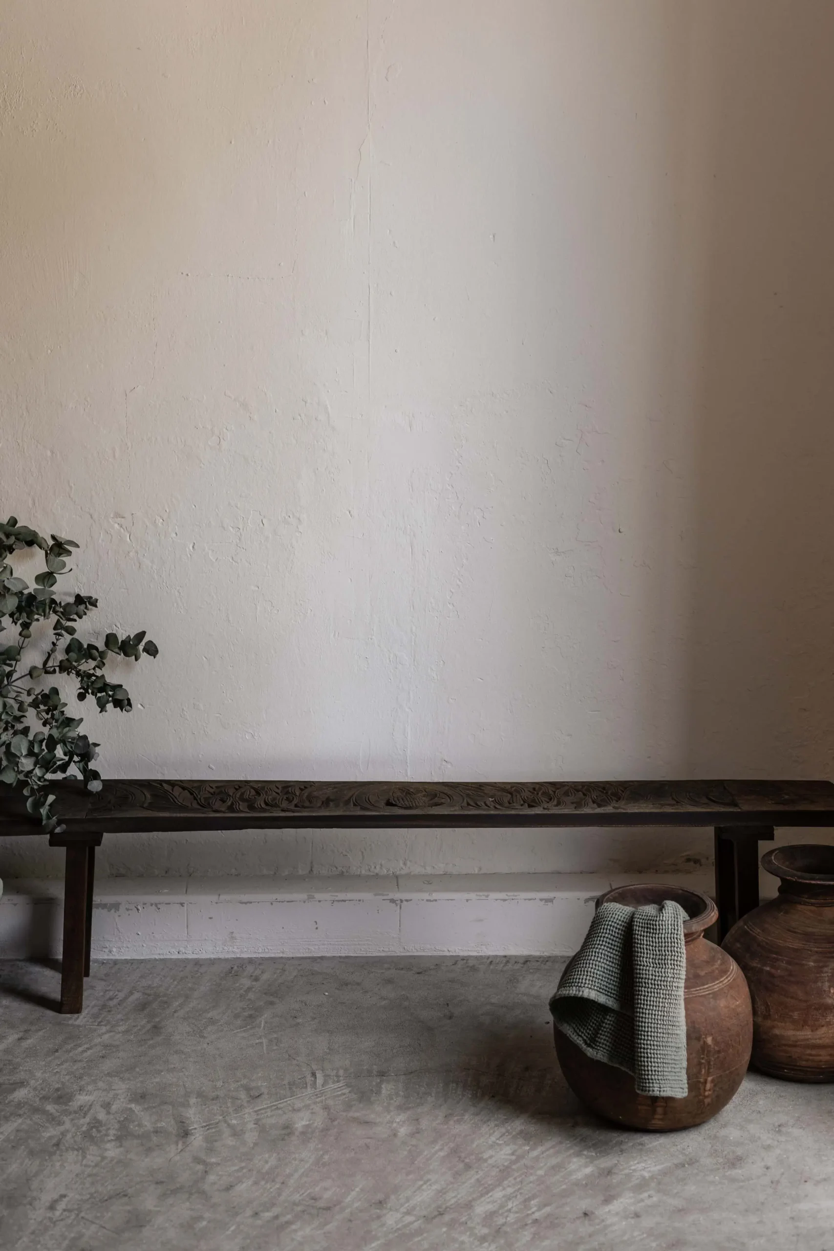 CARVED BENCH of old panels