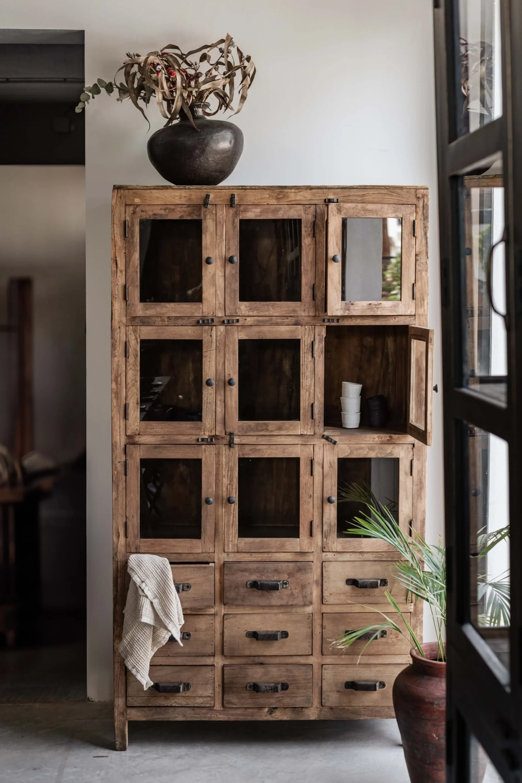 Big wooden cabinet with glass doors vintage JUNO