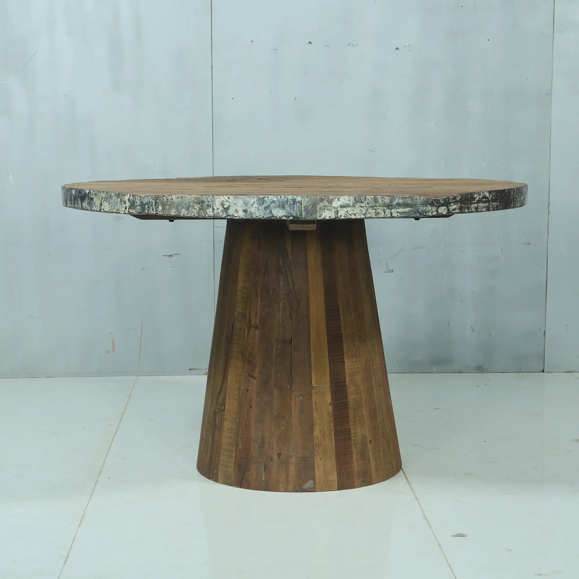 Round dining table in reclaimed wood 120 cm INES - Image 2