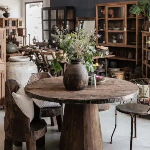 Round dining table in reclaimed wood 135 cm INES