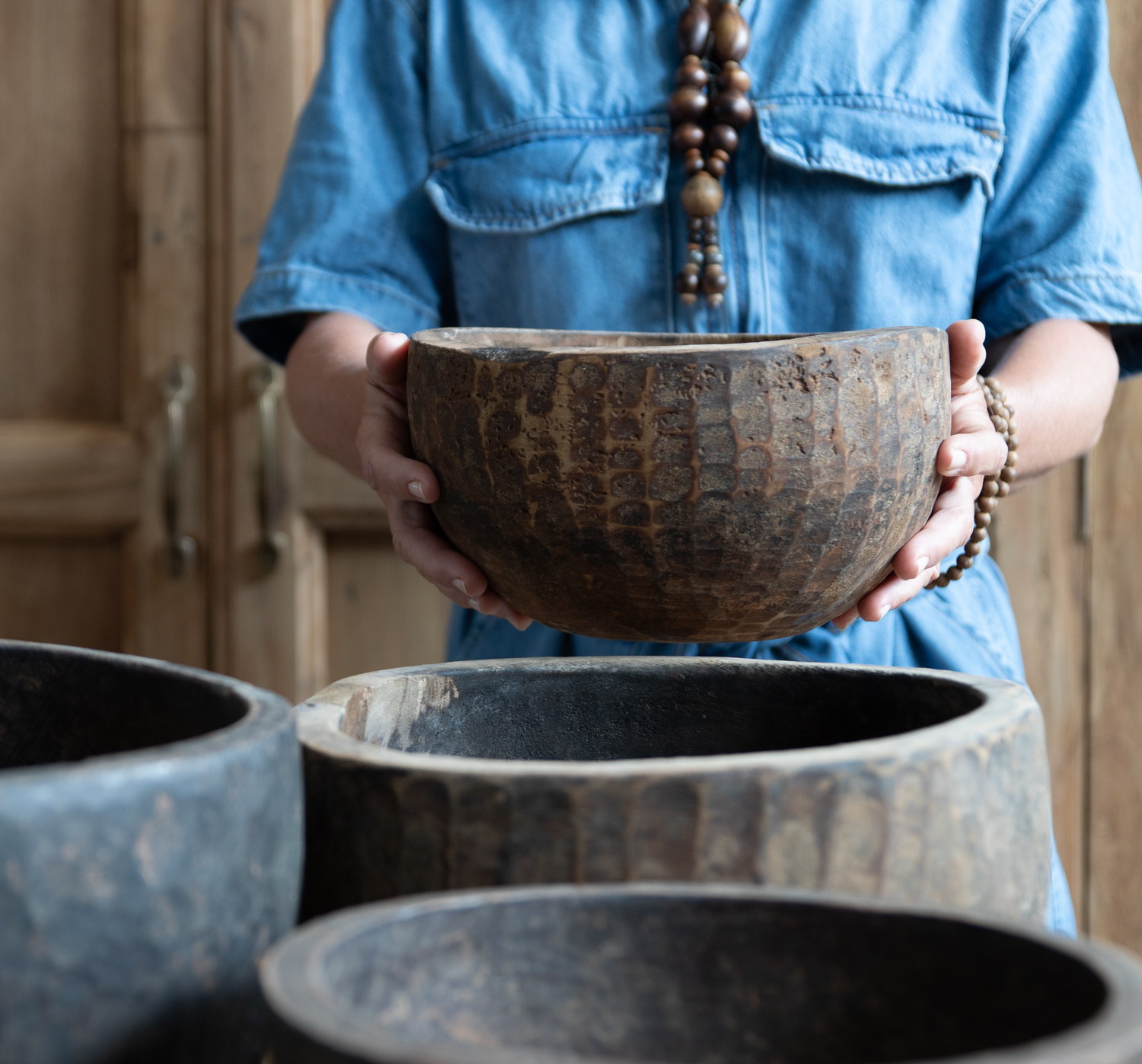Vintage wooden pot size S NEPAL