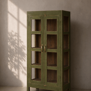 glass cabinet in green vintage