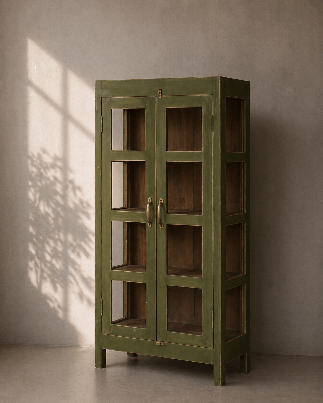 glass cabinet in green vintage