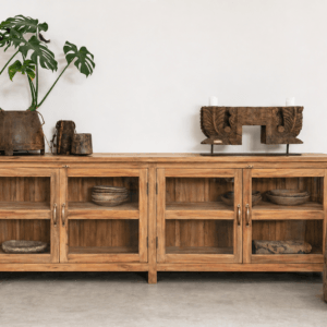 sideboard with glass doors in vintage teak