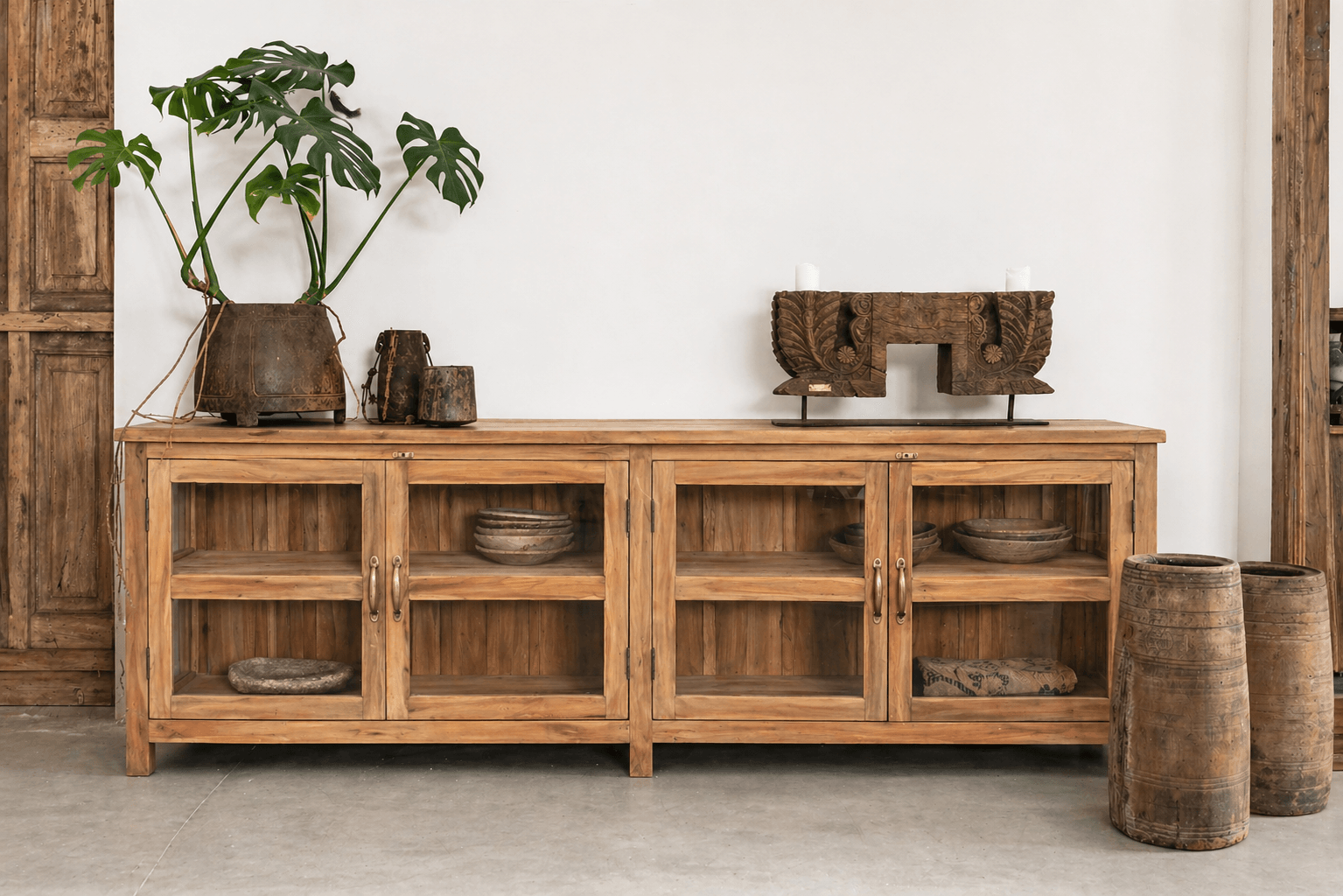 sideboard with glass doors in vintage teak