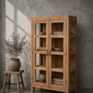 vintage teak cabinet with glass doors