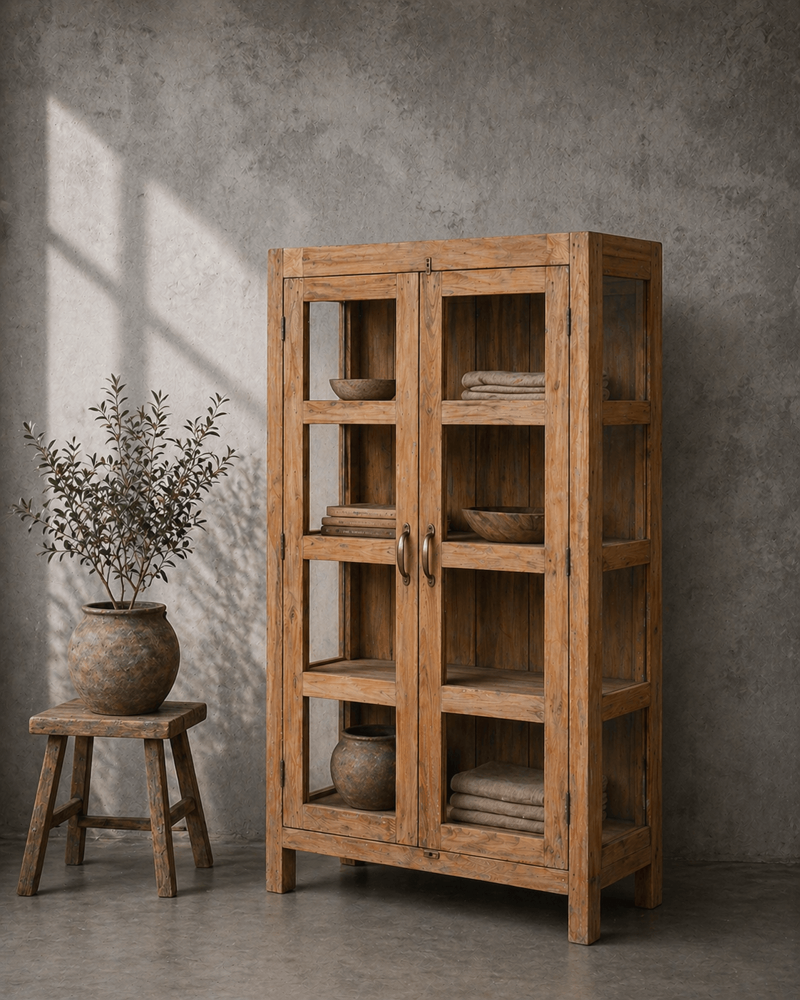 vintage teak cabinet with glass doors