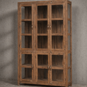 Vintage teak cabinet with glass doors and natural patina – a timeless piece for warm, rustic interiors
