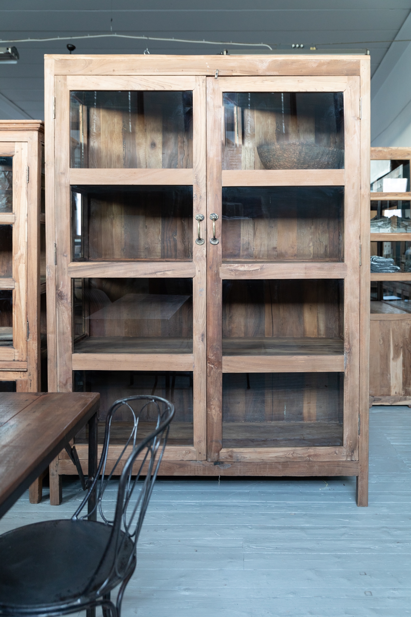 Vintage teak cabinet with glass doors and glass sides NATURAL TEAK VITRINE HAVEN