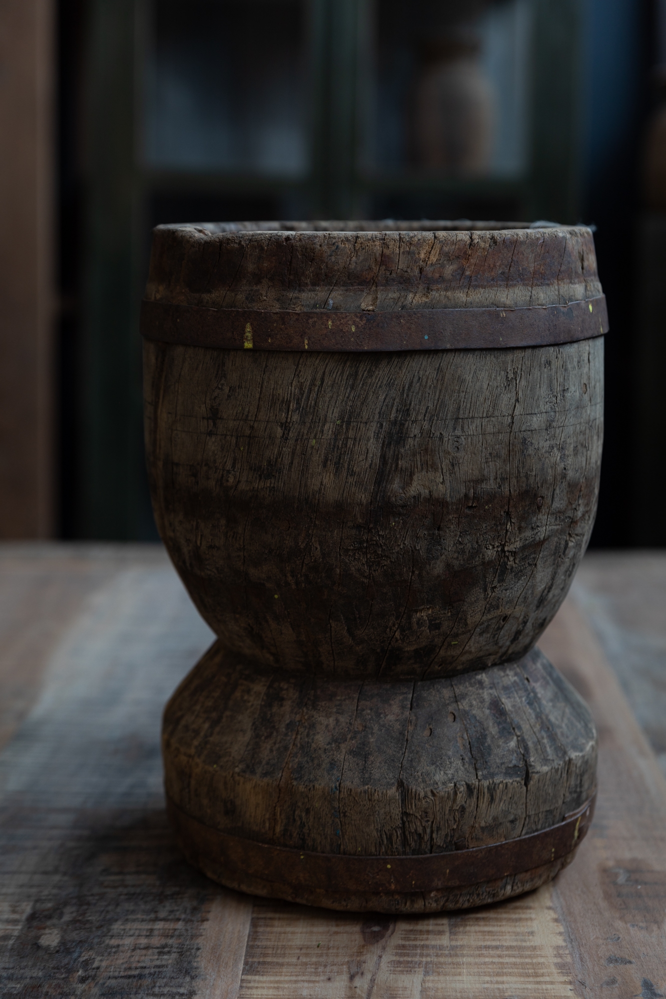 Vintage wooden mortar Ukhali large NATURAL WOOD UKHALI HERITAGE