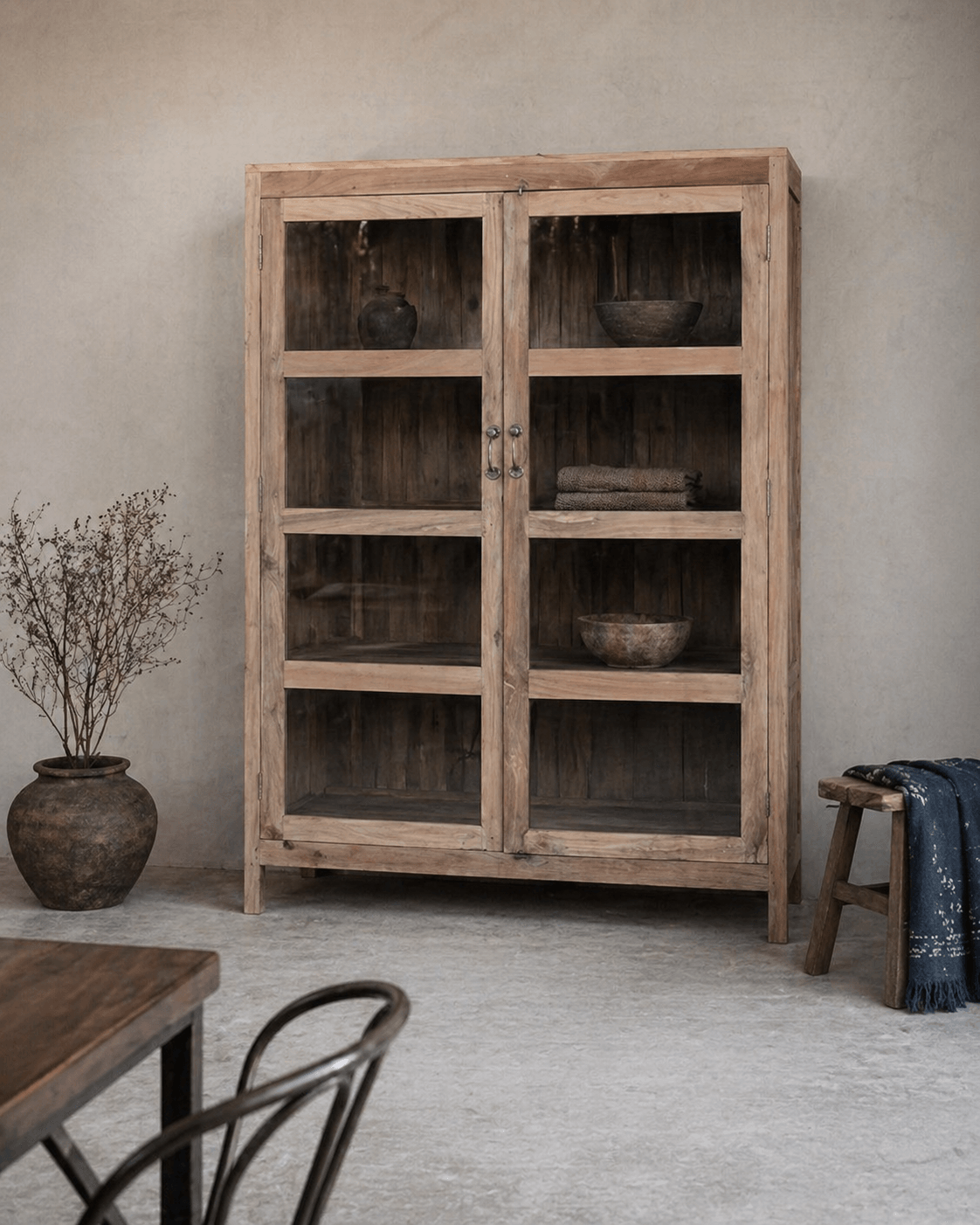 big cabinet with glass dorrs vintage teak