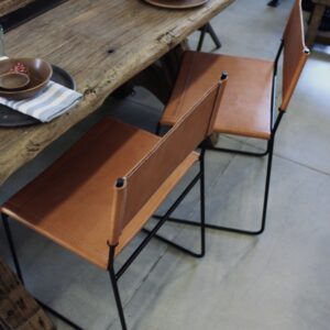 Natural Leather Dining Chair with iron legs – YVATÉ natural