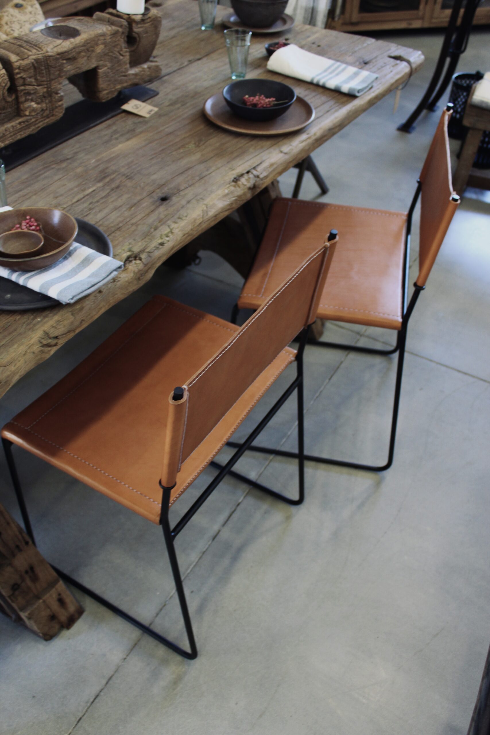 Natural Leather Dining Chair with iron legs – YVATÉ natural