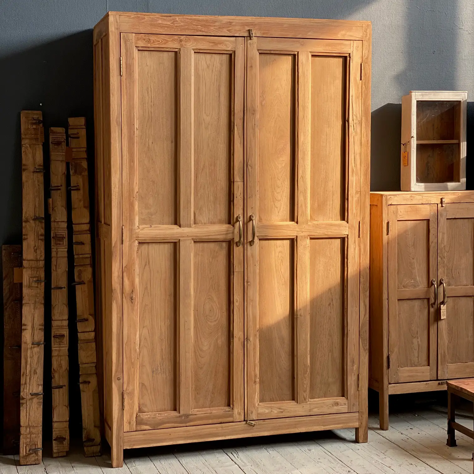Vintage teak wardrobe with hanging rail and removable shelves NATURAL TEAK ESSENCE WARDROBE