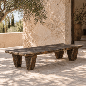 Antique Naga low table, cut from a single block of wood, 190 cm long. One of a kind. Shop at Soulosofie, Mallorca.