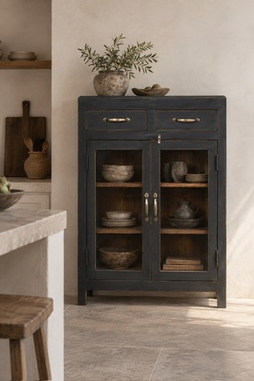 black vintage teak cabinet