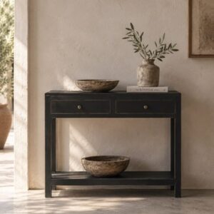 console-table-in-black-reclaimed-wood