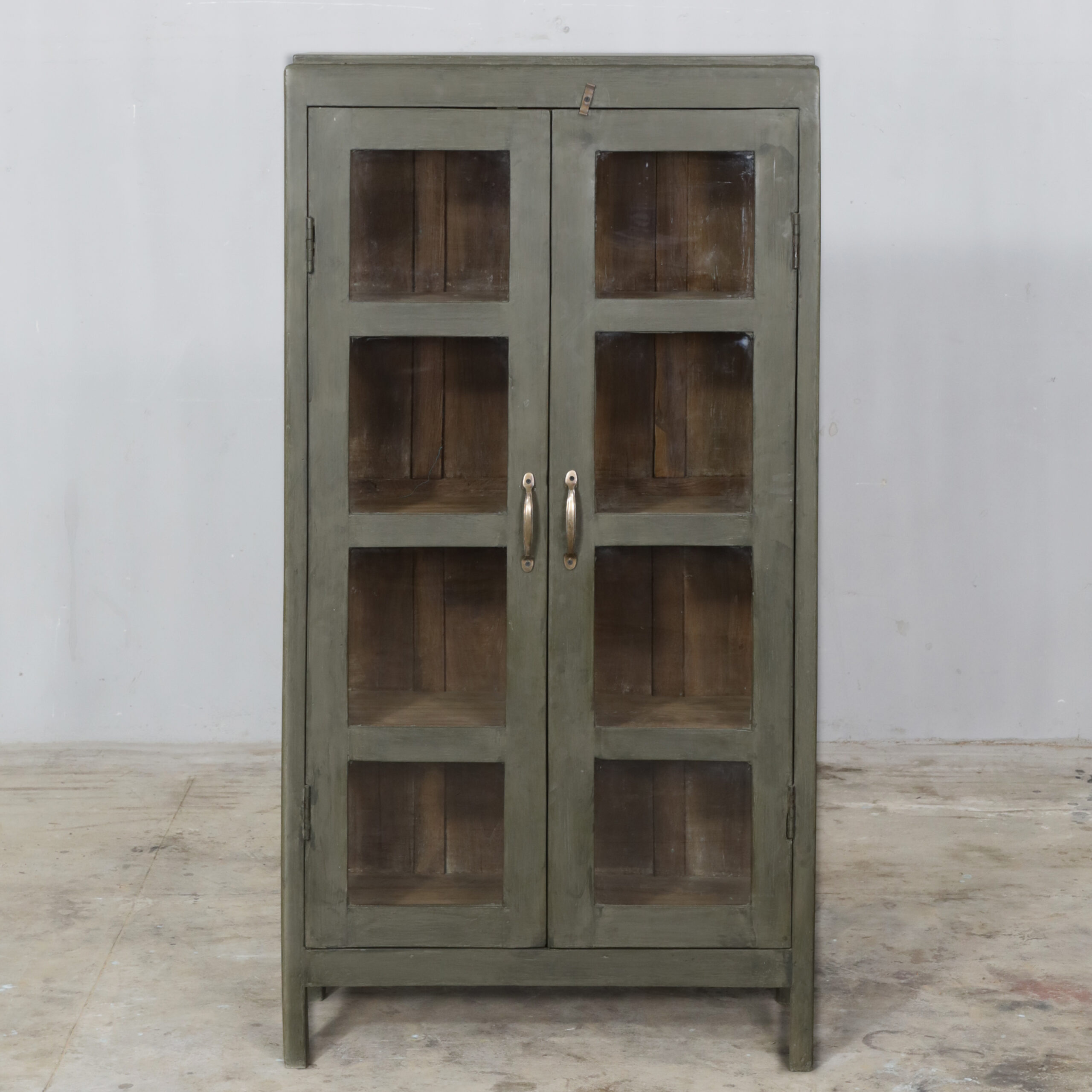 olive green vintage teak cabinet slim 144 cm