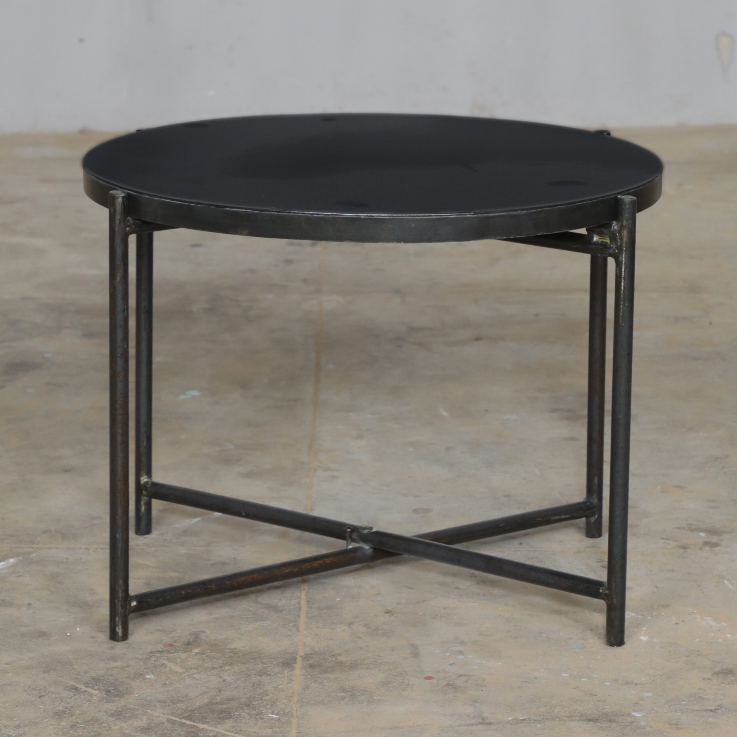 small round reclaimed iron side table 50 cm
