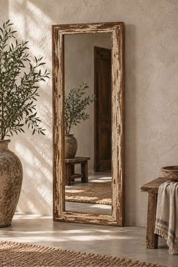 tall vintage teak mirror