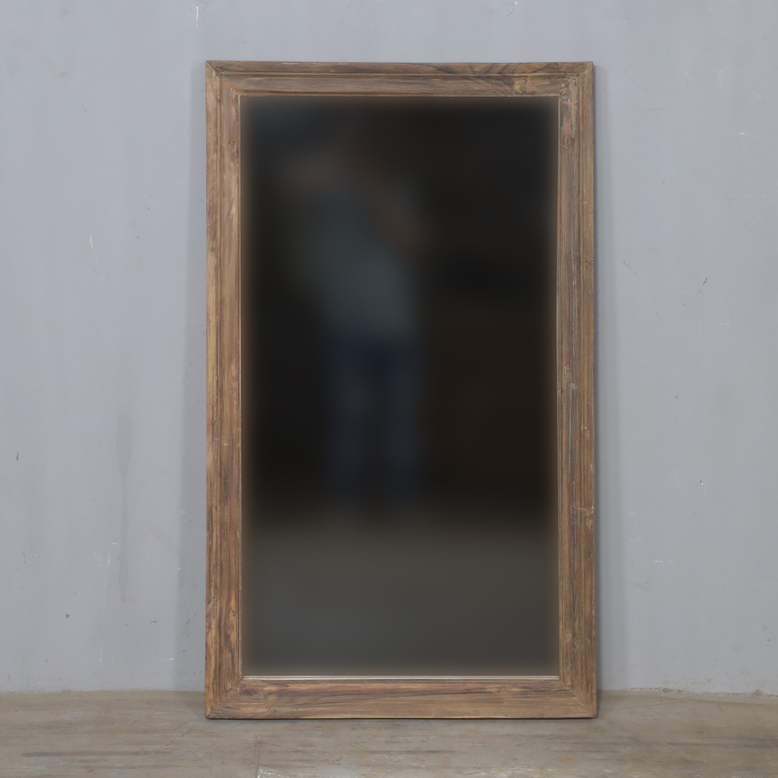 vintage teak framed mirror weathered wood