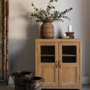 Compact vintage teak cabinet, cm. Bedside table, small sideboard or hidden storage. Shop at Soulosofie, Mallorca.
