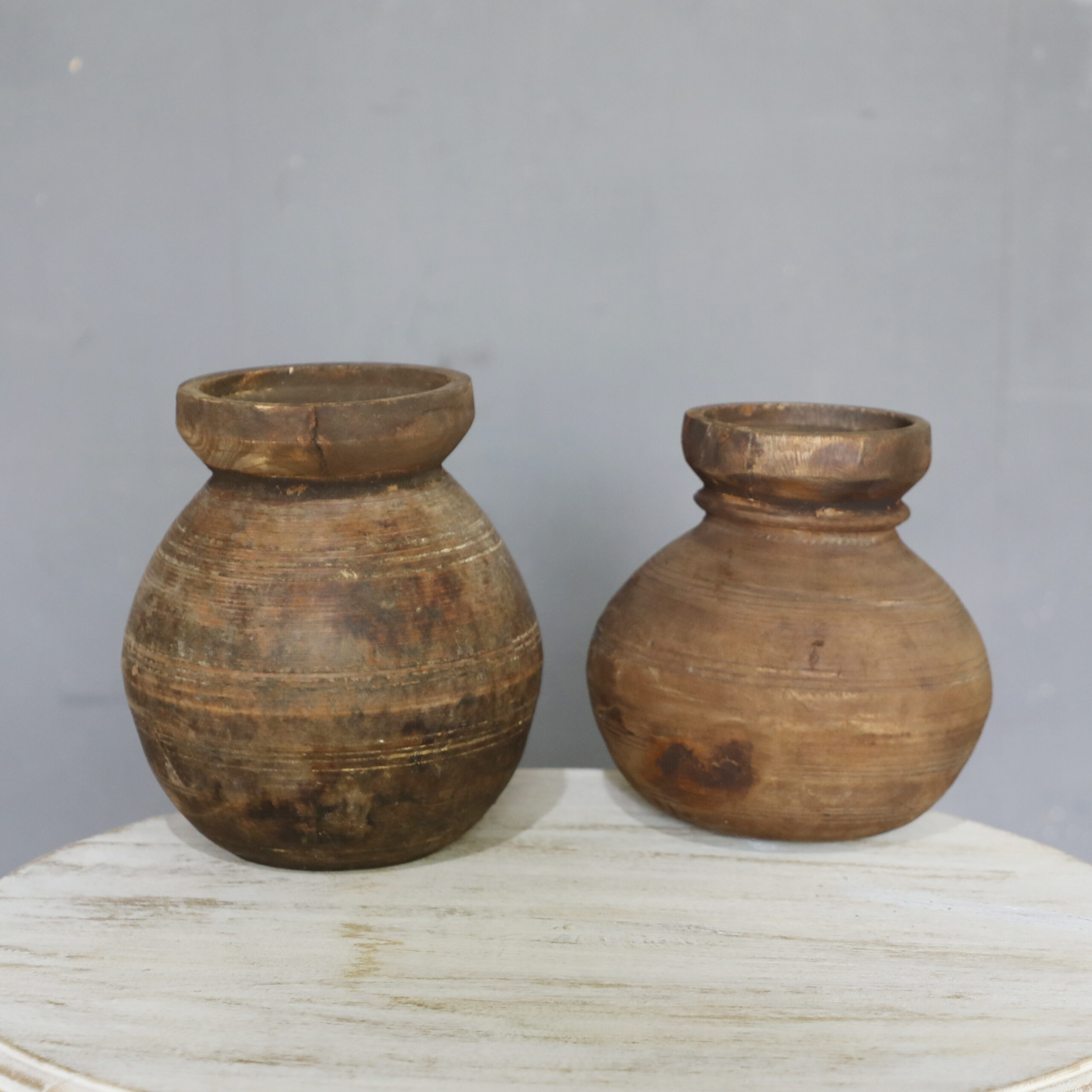 small vintage wooden pot compact carved